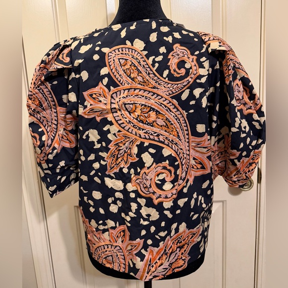 Who What Wear NWT Womens Bohemian Paisley Print Button-Front Top Puff Sleeves - Picture 4 of 6